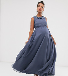 Платье макси с цветочной 3D отделкой ASOS DESIGN Maternity-Синий