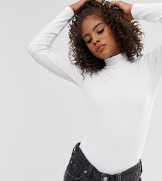 Белое боди в рубчик с длинными рукавами и высоким воротом ASOS DESIGN Tall-Белый