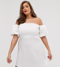 Короткое приталенное платье с пышными рукавами ASOS DESIGN Curve-Белый