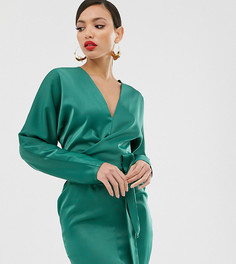 Атласное платье мини с рукавами "летучая мышь" и запахом ASOS DESIGN Tall-Мульти