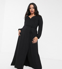 Черное платье макси с запахом и объемными плечами ASOS DESIGN Curve-Черный