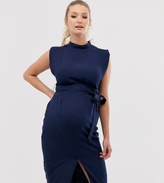 Платье миди с поясом и разрезом на рукавах ASOS DESIGN Maternity-Темно-синий