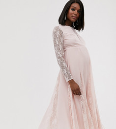 Платье миди с длинными рукавами и кружевными вставками ASOS DESIGN Maternity-Розовый