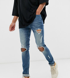 Сине-зеленые супероблегающие джинсы с рваной отделкой ASOS DESIGN Tall-Синий