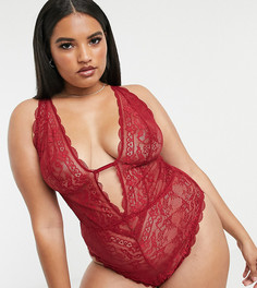 Кружевное боди с глубоким вырезом ASOS DESIGN Curve-Красный