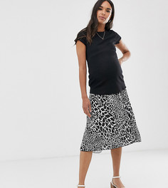 Плиссированная юбка миди с анималистичным принтом и посадкой под животом ASOS DESIGN Maternity-Мульти