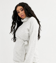 Меланжевое платье мини с поясом и свободным воротом ASOS DESIGN Curve-Серый