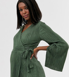 Плиссированный топ цвета хаки с запахом и завязкой сбоку ASOS DESIGN Maternity-Зеленый