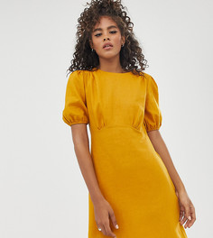 Льняное платье мини с объемными рукавами ASOS DESIGN Tall-Желтый