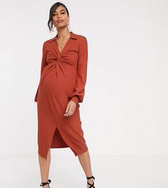 Фактурное платье миди с перекрученной отделкой ASOS DESIGN Maternity-Оранжевый