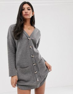 Серое метанжевое oversize платье на пуговицах ASOS DESIGN-Серый