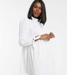 Свободное платье мини с высоким воротом, мелкими складками и завязками на рукавах ASOS DESIGN Maternity-Белый