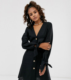 Короткое приталенное платье с пуговицами и завязками на рукавах ASOS DESIGN Tall-Черный