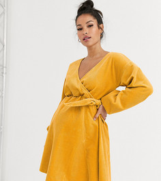 Вельветовое свободное платье мини с запахом ASOS DESIGN Maternity-Оранжевый