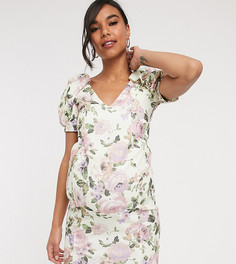 Платье мини с пышными рукавами и цветочным принтом ASOS DESIGN Maternity-Мульти
