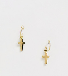 Серебряные позолоченные серьги с подвеской-крестом ASOS DESIGN-Золотой