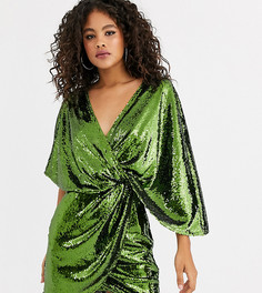 Платье мини с асимметричными рукавами-кимоно и пайетками ASOS DESIGN Tall-Медный