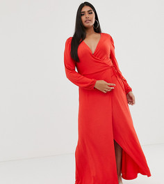 Красное платье макси с запахом и высоким разрезом ASOS DESIGN Curve-Красный