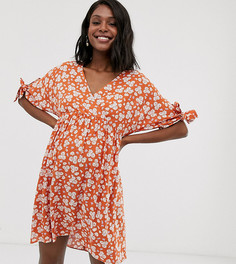 Платье мини с запахом, цветочным принтом и завязками на рукавах ASOS DESIGN Maternity-Мульти