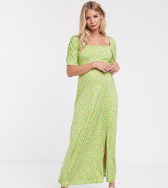 Чайное платье макси со сборками на рукавах и цветочным принтом ASOS DESIGN Maternity-Зеленый