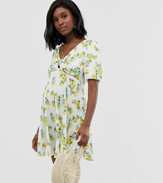 Фактурное чайное платье мини с узлом спереди и принтом лимонов ASOS DESIGN Maternity-Зеленый