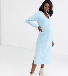 Очень мягкое платье миди с разрезами по бокам и пуговицами ASOS DESIGN Maternity-Синий