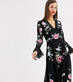 Платье миди с вышивкой и кружевом ASOS DESIGN Tall-Черный