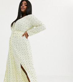Платье миди в горошек с поясом и пряжкой ASOS DESIGN Curve-Мульти
