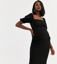 Платье миди с квадратным вырезом и пышными рукавами ASOS DESIGN Maternity-Черный