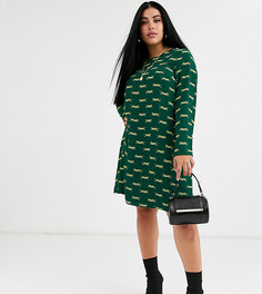 Свободное платье с длинными рукавами и тигровым принтом Glamorous Curve-Зеленый