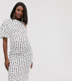 Платье миди на одно плечо с далматинским принтом ASOS DESIGN Maternity-Мульти