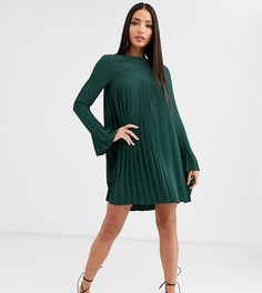 Платье-трапеция мини со складками и длинными рукавами ASOS DESIGN Tall-Зеленый