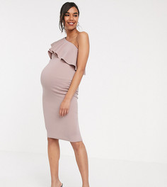 Платье миди на одно плечо с оборками ASOS DESIGN Maternity-Розовый