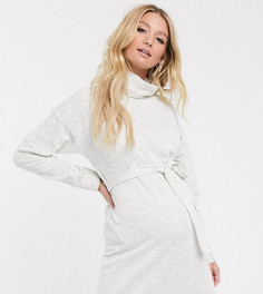 Меланжевое платье мини со свободным воротом и поясом ASOS DESIGN Maternity-Серый