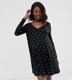Свободное платье в горошек с длинными рукавами и скрытыми карманами ASOS DESIGN Maternity-Мульти