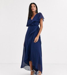 Платье макси с накидкой и асимметричным краем ASOS DESIGN Tall-Синий