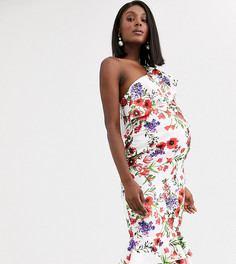 Платье миди на одно плечо с оборкой и цветочным принтом ASOS DESIGN Maternity-Мульти