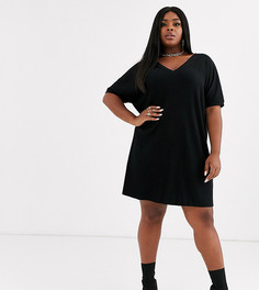 Платье мини в рубчик с короткими рукавами ASOS DESIGN Curve-Черный