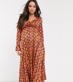 Платье макси с запахом и змеиным принтом ASOS DESIGN Maternity-Мульти