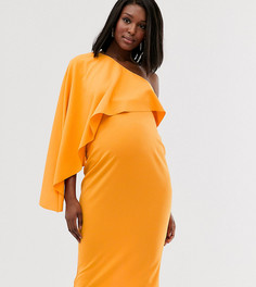 Облегающее платье миди на одно плечо с рукавом-кейп ASOS DESIGN Maternity-Оранжевый