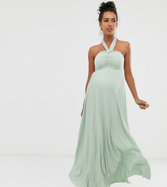 Плиссированное платье макси с узлом ASOS DESIGN Maternity-Зеленый
