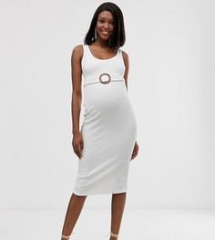 Фактурное платье миди с деревянным кольцом на ремне ASOS DESIGN Maternity-Белый