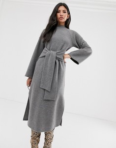 Серое мягкое платье миди с круглым вырезом ASOS DESIGN-Серый