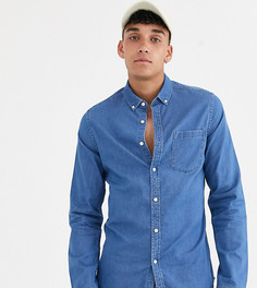 Эластичная джинсовая рубашка зауженного кроя из органического хлопка ASOS DESIGN Tall-Синий