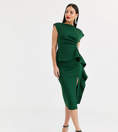 Платье-футляр миди с баской и защипами ASOS DESIGN Tall-Зеленый