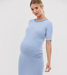 Синее трикотажное платье в рубчик с полосками и узором New Look Maternity-Черный