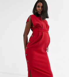 Платье миди с юбкой на пуговицах и разрезами на рукавах ASOS DESIGN Maternity-Красный