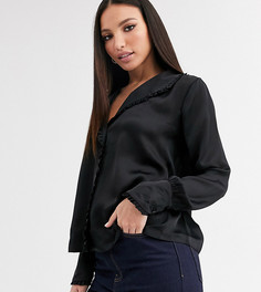Блузка с длинными рукавами и оборкой ASOS DESIGN Tall-Черный