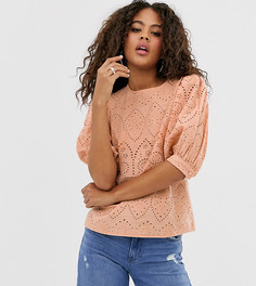 Топ с короткими пышными рукавами и вышивкой ришелье ASOS DESIGN Tall-Розовый