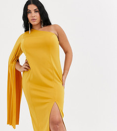 Плиссированное платье миди на одно плечо ASOS DESIGN Curve-Желтый